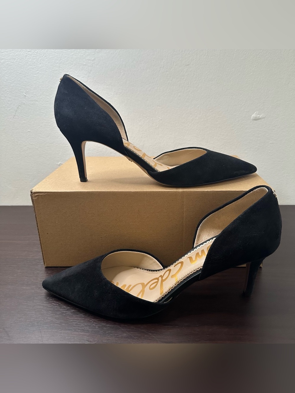 Sam Edelman Black Suede D'Orsay Pointed Toe Chic Capsule Slip On Heels Jaina 8.5